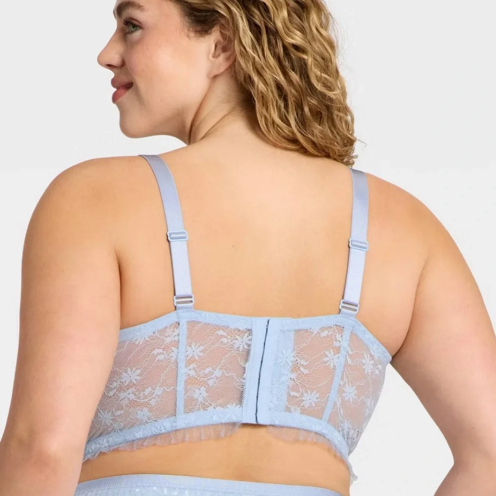 Wild Fable Women's Sequin‎ Lace Corset & Hot Pants Set Light Blue XL